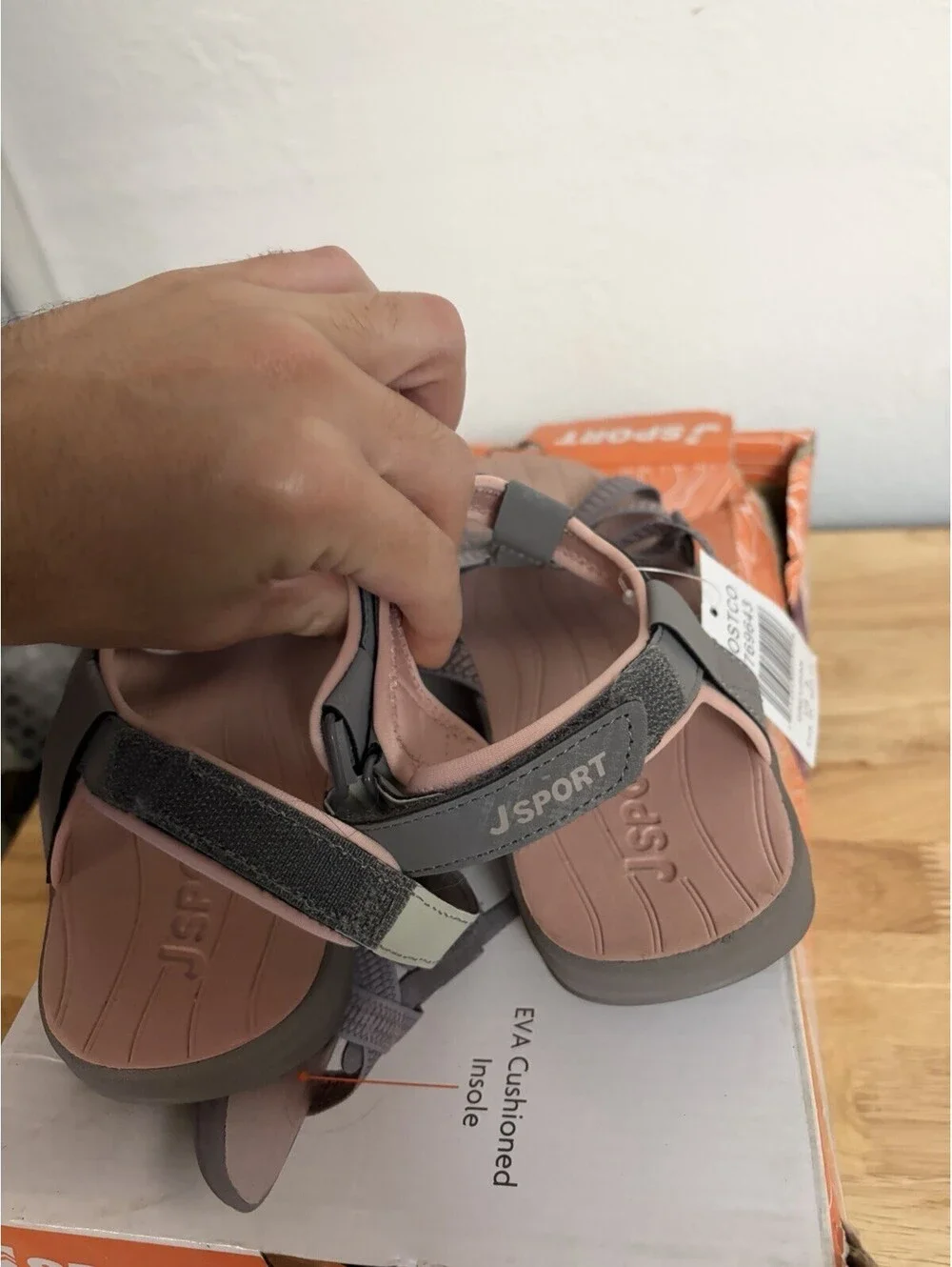 JSport Kaia Sport Sandals Grey/Pink Adjustable Straps NIB - Size 8